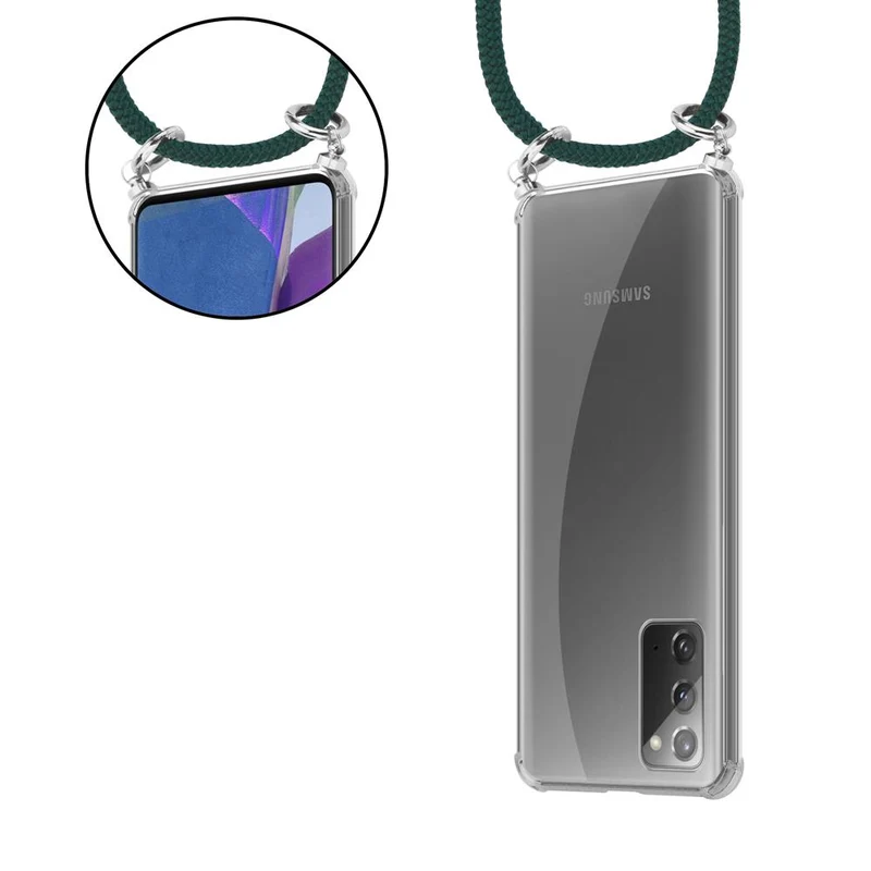 Cadorabo Handy Kette kompatibel mit Samsung Galaxy NOTE 20 Silikon Schutzhülle mit Silbernen Ringen, Kordel Band und abnehmbarem Etui