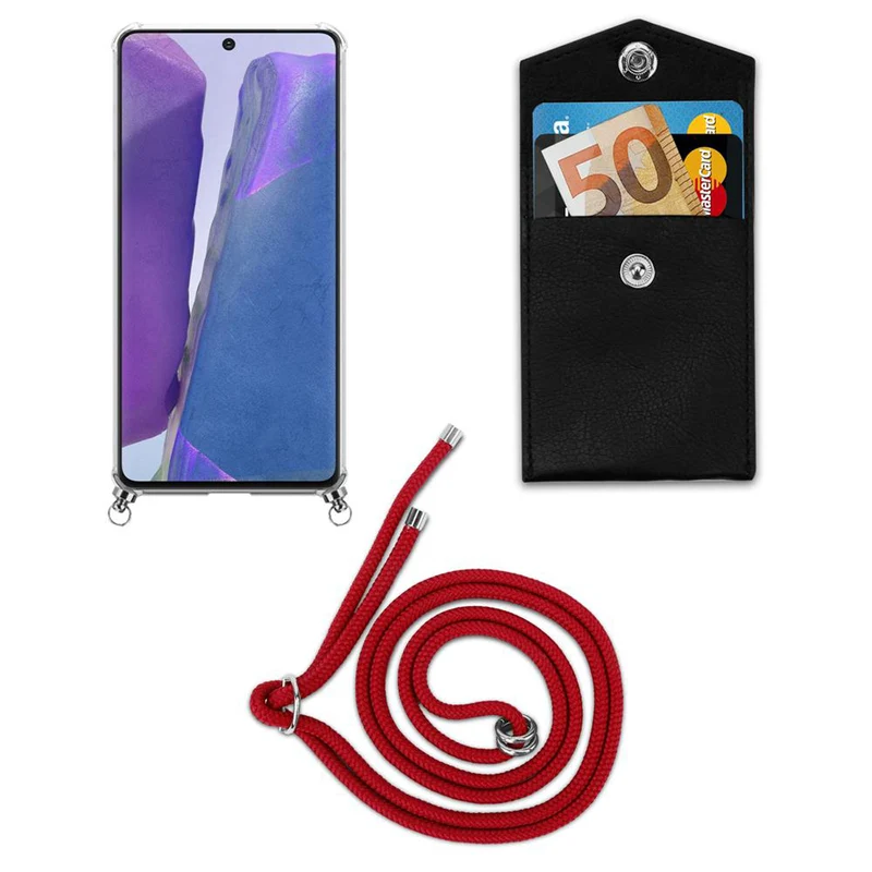 Cadorabo Handy Kette kompatibel mit Samsung Galaxy NOTE 20 Silikon Schutzhülle mit Silbernen Ringen, Kordel Band und abnehmbarem Etui