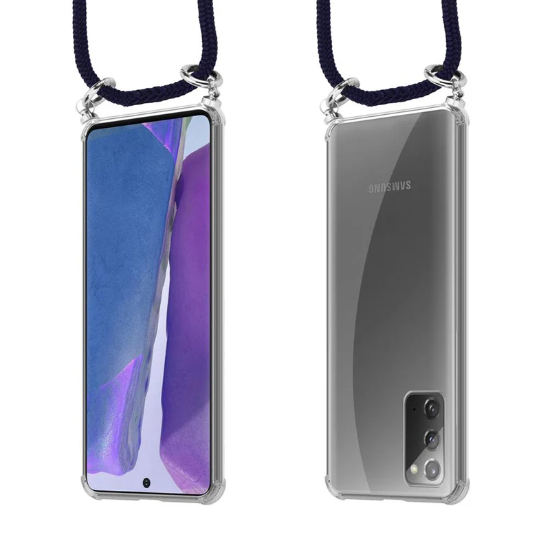 Cadorabo Handy Kette kompatibel mit Samsung Galaxy NOTE 20 Silikon Schutzhülle mit Silbernen Ringen, Kordel Band und abnehmbarem Etui