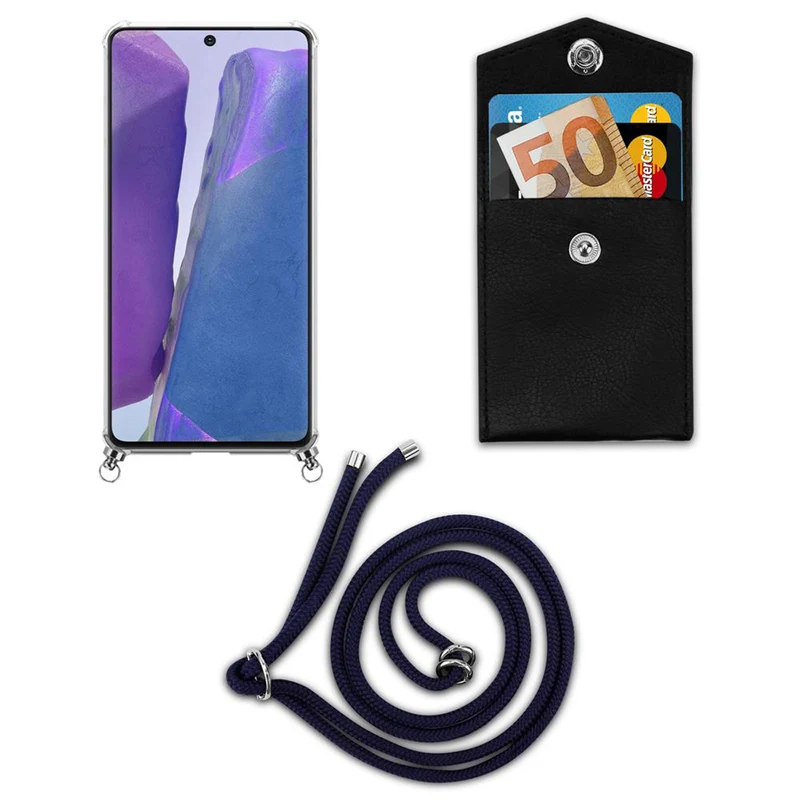 Cadorabo Handy Kette kompatibel mit Samsung Galaxy NOTE 20 Silikon Schutzhülle mit Silbernen Ringen, Kordel Band und abnehmbarem Etui