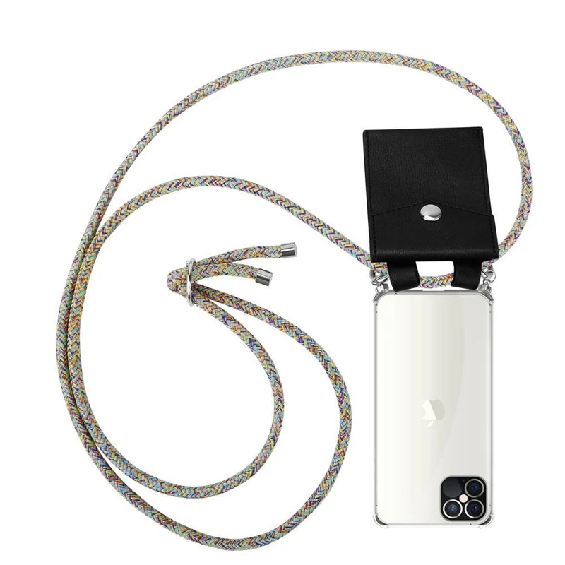 Cadorabo Handy Kette kompatibel mit Apple iPhone 12 PRO MAX Silikon Schutzhülle mit Silbernen Ringen, Kordel Band und abnehmbarem Etui