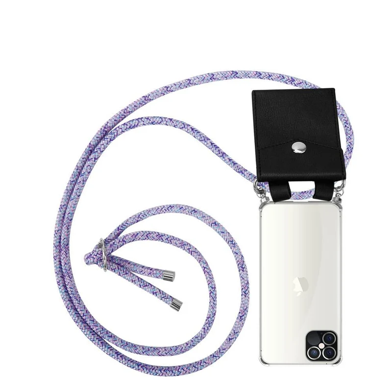 Cadorabo Handy Kette kompatibel mit Apple iPhone 12 PRO MAX Silikon Schutzhülle mit Silbernen Ringen, Kordel Band und abnehmbarem Etui