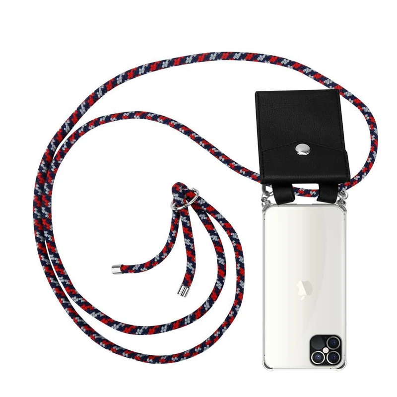 Cadorabo Handy Kette kompatibel mit Apple iPhone 12 PRO MAX Silikon Schutzhülle mit Silbernen Ringen, Kordel Band und abnehmbarem Etui