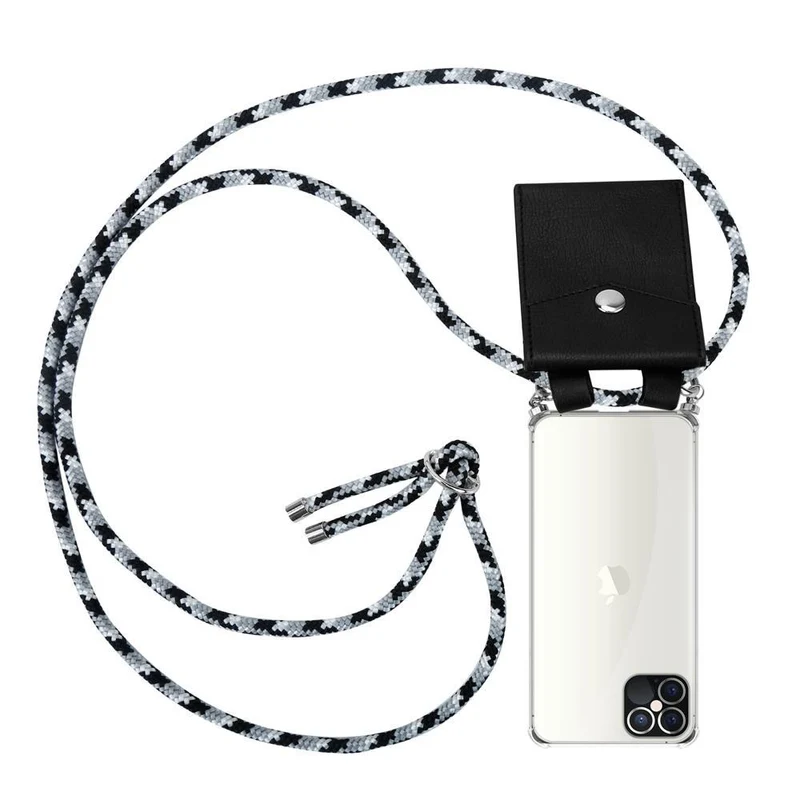 Cadorabo Handy Kette kompatibel mit Apple iPhone 12 PRO MAX Silikon Schutzhülle mit Silbernen Ringen, Kordel Band und abnehmbarem Etui