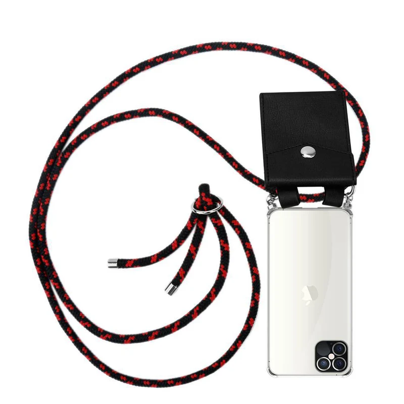Cadorabo Handy Kette kompatibel mit Apple iPhone 12 PRO MAX Silikon Schutzhülle mit Silbernen Ringen, Kordel Band und abnehmbarem Etui
