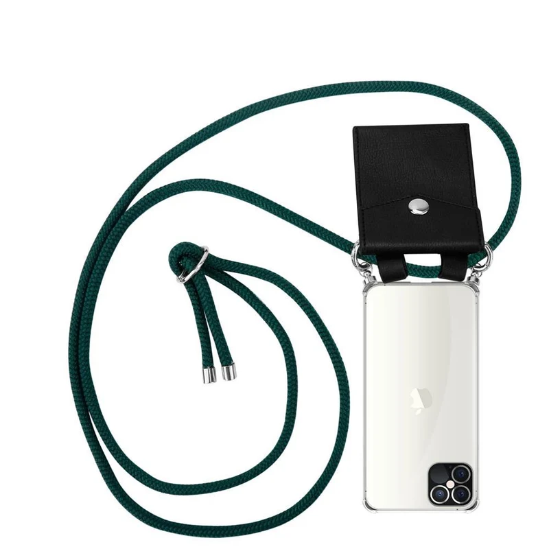 Cadorabo Handy Kette kompatibel mit Apple iPhone 12 PRO MAX Silikon Schutzhülle mit Silbernen Ringen, Kordel Band und abnehmbarem Etui