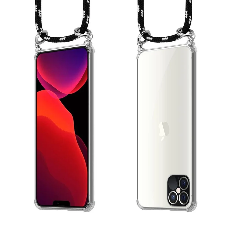 Cadorabo Handy Kette kompatibel mit Apple iPhone 12 PRO MAX Silikon Schutzhülle mit Silbernen Ringen, Kordel Band und abnehmbarem Etui