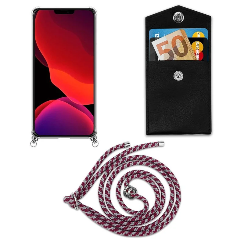 Cadorabo Handy Kette kompatibel mit Apple iPhone 12 PRO MAX Silikon Schutzhülle mit Silbernen Ringen, Kordel Band und abnehmbarem Etui