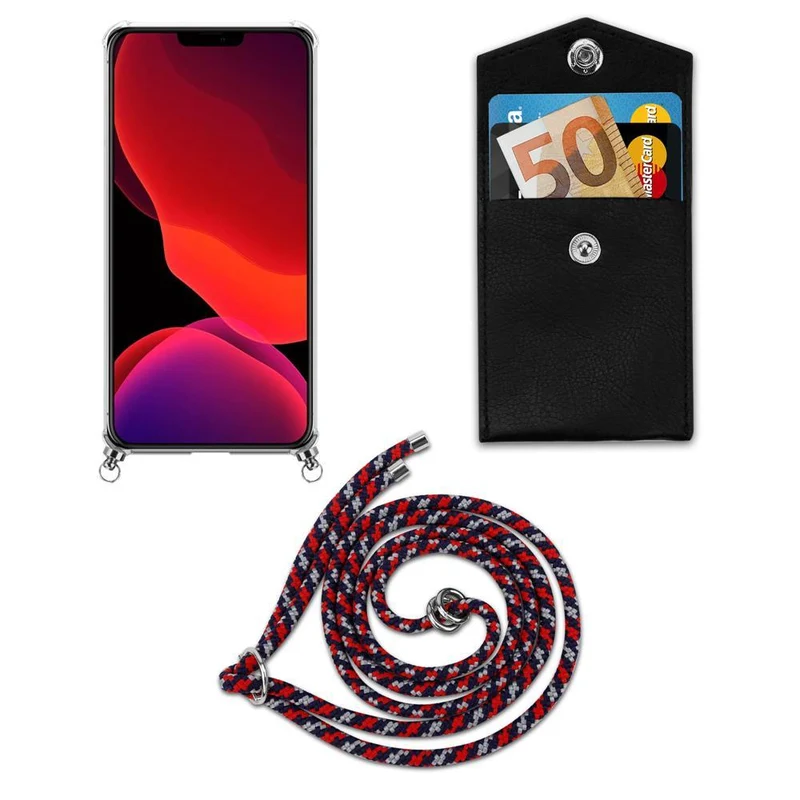 Cadorabo Handy Kette kompatibel mit Apple iPhone 12 PRO MAX Silikon Schutzhülle mit Silbernen Ringen, Kordel Band und abnehmbarem Etui