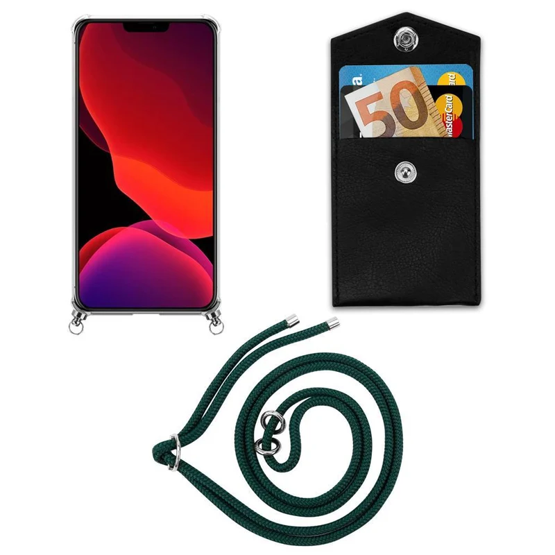 Cadorabo Handy Kette kompatibel mit Apple iPhone 12 PRO MAX Silikon Schutzhülle mit Silbernen Ringen, Kordel Band und abnehmbarem Etui