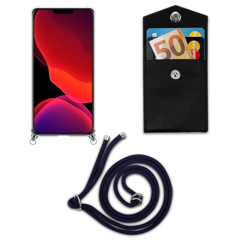 Cadorabo Handy Kette kompatibel mit Apple iPhone 12 PRO MAX Silikon Schutzhülle mit Silbernen Ringen, Kordel Band und abnehmbarem Etui
