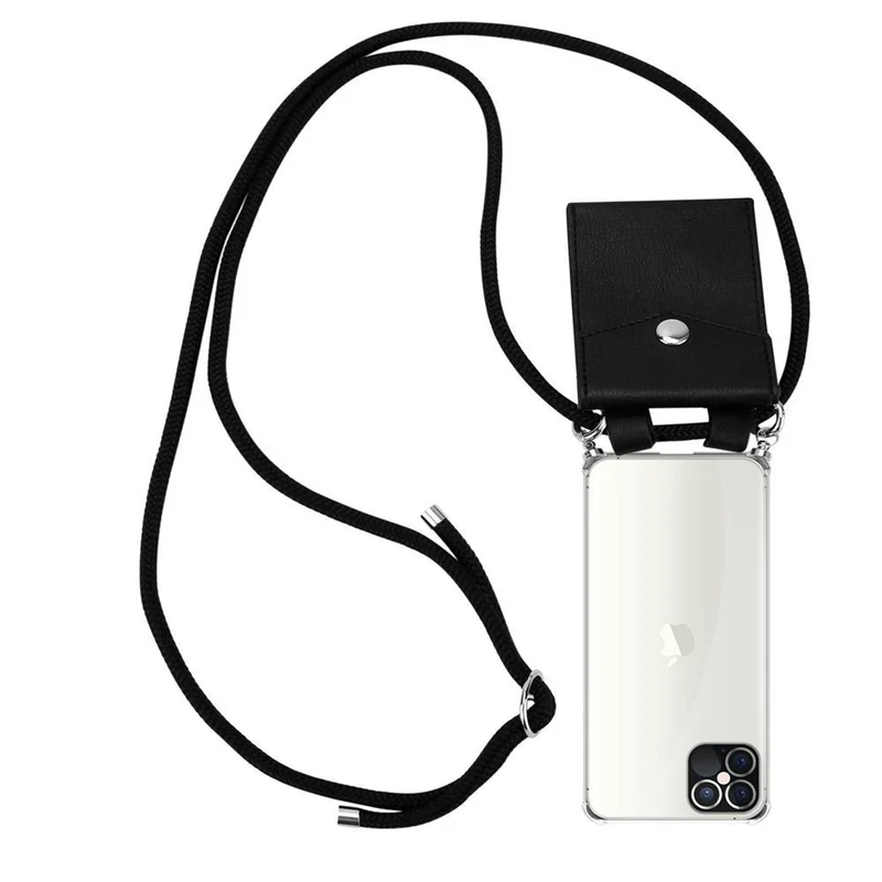 Cadorabo Handy Kette kompatibel mit Apple iPhone 12 / 12 PRO Silikon Schutzhülle mit Silbernen Ringen, Kordel Band und abnehmbarem Etui