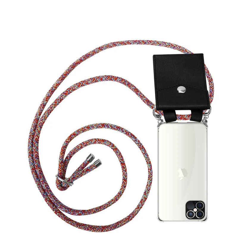 Cadorabo Handy Kette kompatibel mit Apple iPhone 12 / 12 PRO Silikon Schutzhülle mit Silbernen Ringen, Kordel Band und abnehmbarem Etui