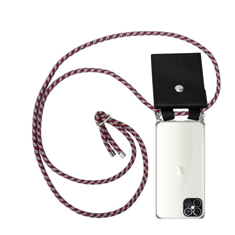 Cadorabo Handy Kette kompatibel mit Apple iPhone 12 / 12 PRO Silikon Schutzhülle mit Silbernen Ringen, Kordel Band und abnehmbarem Etui