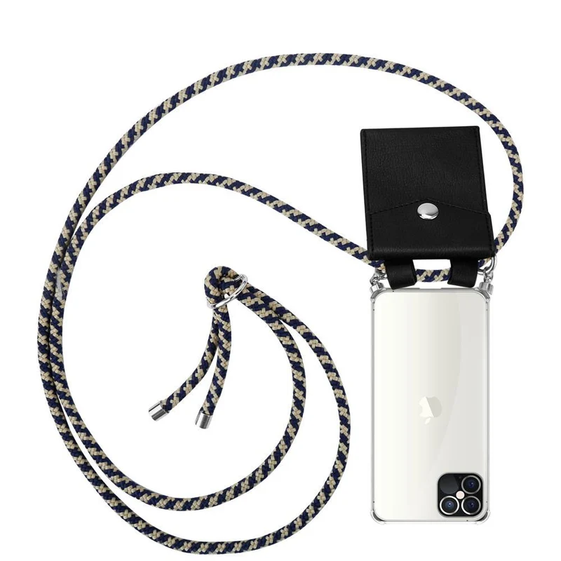 Cadorabo Handy Kette kompatibel mit Apple iPhone 12 / 12 PRO Silikon Schutzhülle mit Silbernen Ringen, Kordel Band und abnehmbarem Etui
