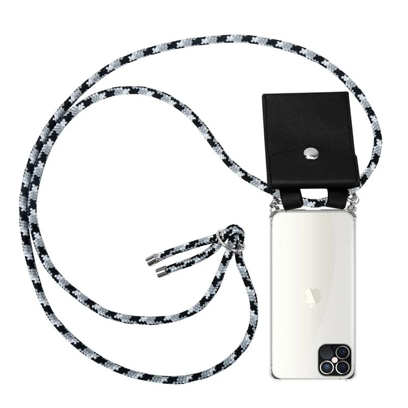 Cadorabo Handy Kette kompatibel mit Apple iPhone 12 / 12 PRO Silikon Schutzhülle mit Silbernen Ringen, Kordel Band und abnehmbarem Etui