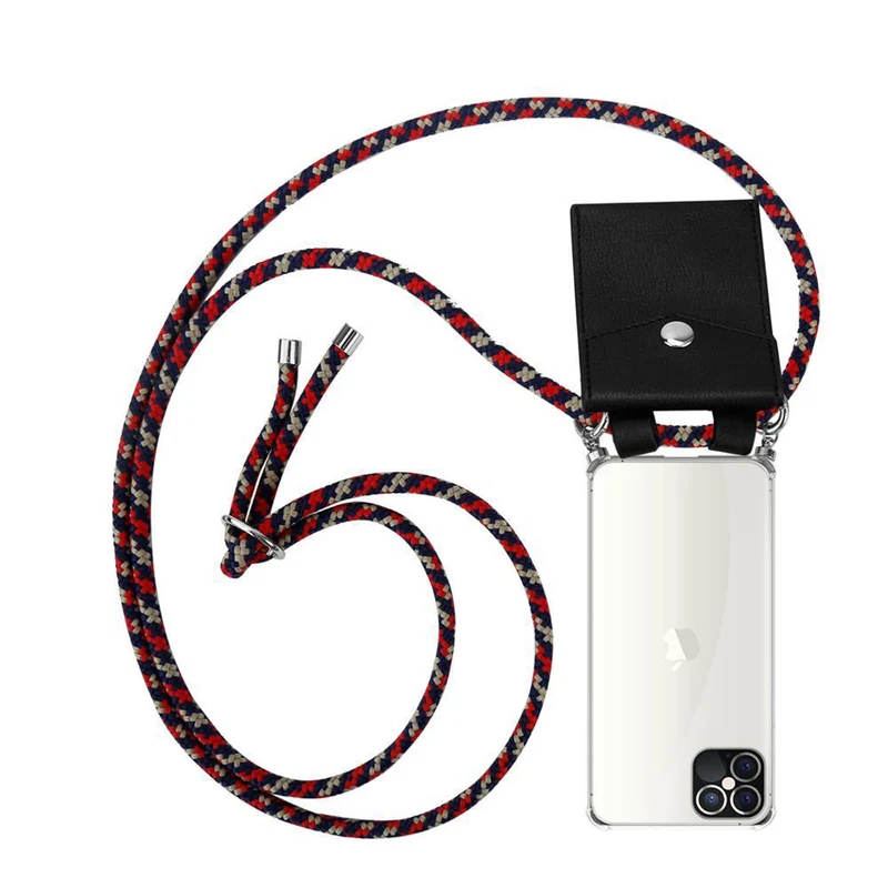 Cadorabo Handy Kette kompatibel mit Apple iPhone 12 / 12 PRO Silikon Schutzhülle mit Silbernen Ringen, Kordel Band und abnehmbarem Etui