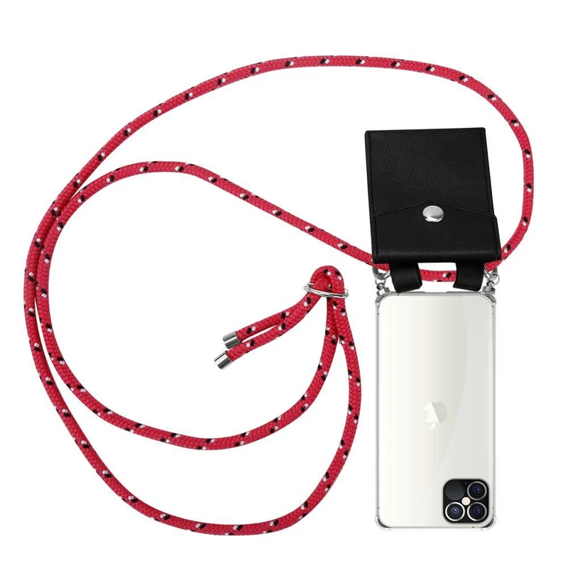 Cadorabo Handy Kette kompatibel mit Apple iPhone 12 / 12 PRO Silikon Schutzhülle mit Silbernen Ringen, Kordel Band und abnehmbarem Etui