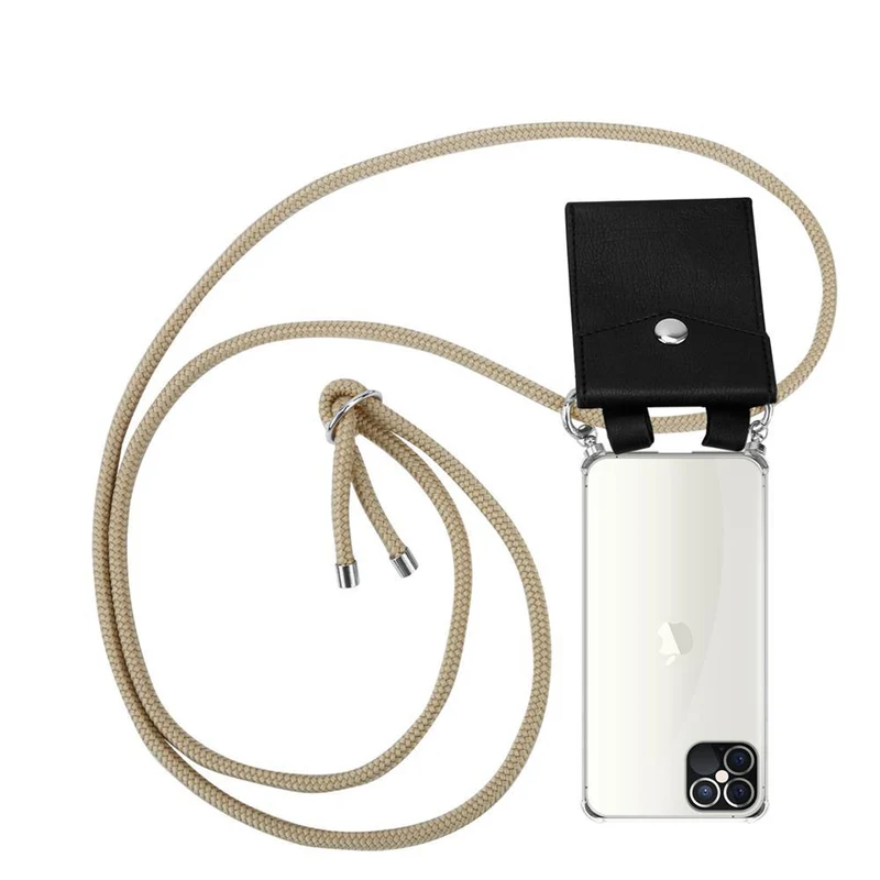 Cadorabo Handy Kette kompatibel mit Apple iPhone 12 / 12 PRO Silikon Schutzhülle mit Silbernen Ringen, Kordel Band und abnehmbarem Etui