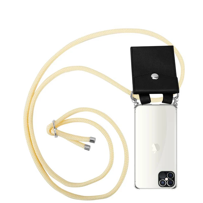 Cadorabo Handy Kette kompatibel mit Apple iPhone 12 / 12 PRO Silikon Schutzhülle mit Silbernen Ringen, Kordel Band und abnehmbarem Etui