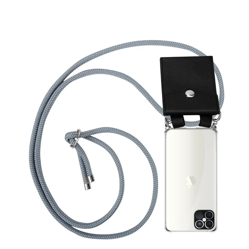 Cadorabo Handy Kette kompatibel mit Apple iPhone 12 / 12 PRO Silikon Schutzhülle mit Silbernen Ringen, Kordel Band und abnehmbarem Etui