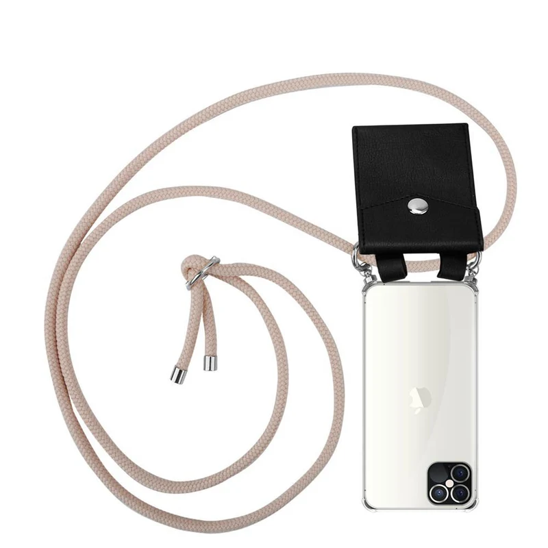 Cadorabo Handy Kette kompatibel mit Apple iPhone 12 / 12 PRO Silikon Schutzhülle mit Silbernen Ringen, Kordel Band und abnehmbarem Etui