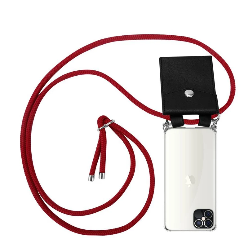 Cadorabo Handy Kette kompatibel mit Apple iPhone 12 / 12 PRO Silikon Schutzhülle mit Silbernen Ringen, Kordel Band und abnehmbarem Etui