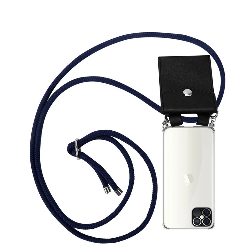 Cadorabo Handy Kette kompatibel mit Apple iPhone 12 / 12 PRO Silikon Schutzhülle mit Silbernen Ringen, Kordel Band und abnehmbarem Etui