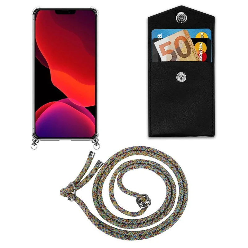 Cadorabo Handy Kette kompatibel mit Apple iPhone 12 / 12 PRO Silikon Schutzhülle mit Silbernen Ringen, Kordel Band und abnehmbarem Etui