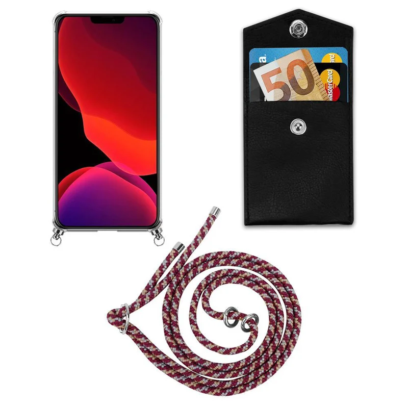 Cadorabo Handy Kette kompatibel mit Apple iPhone 12 / 12 PRO Silikon Schutzhülle mit Silbernen Ringen, Kordel Band und abnehmbarem Etui
