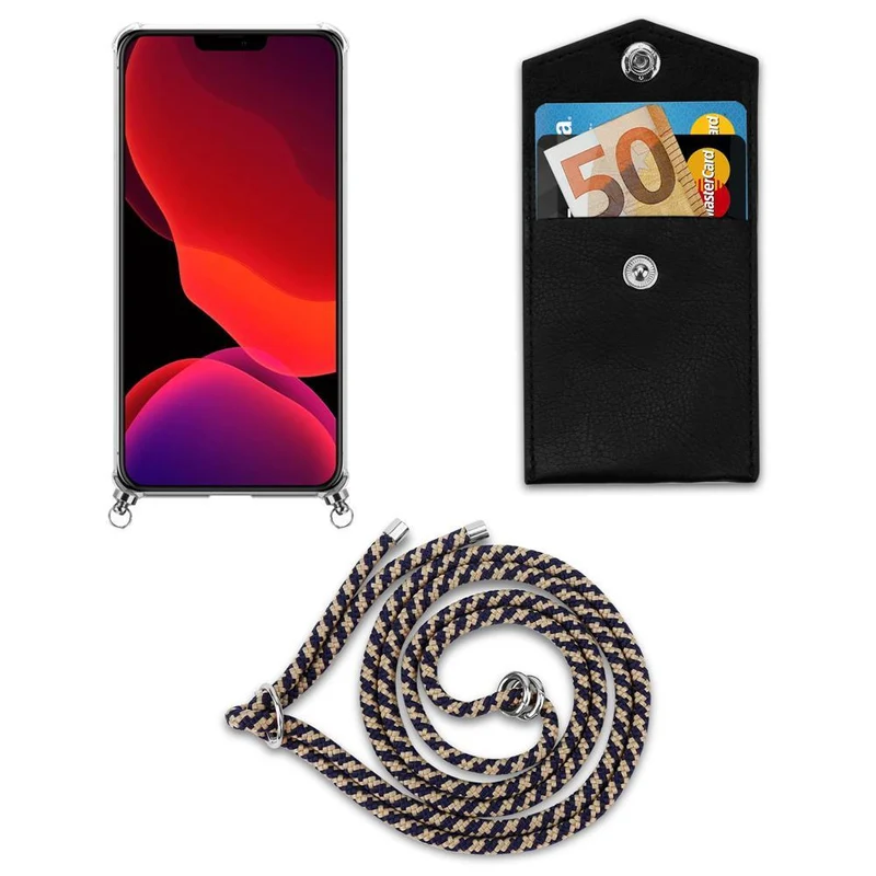 Cadorabo Handy Kette kompatibel mit Apple iPhone 12 / 12 PRO Silikon Schutzhülle mit Silbernen Ringen, Kordel Band und abnehmbarem Etui