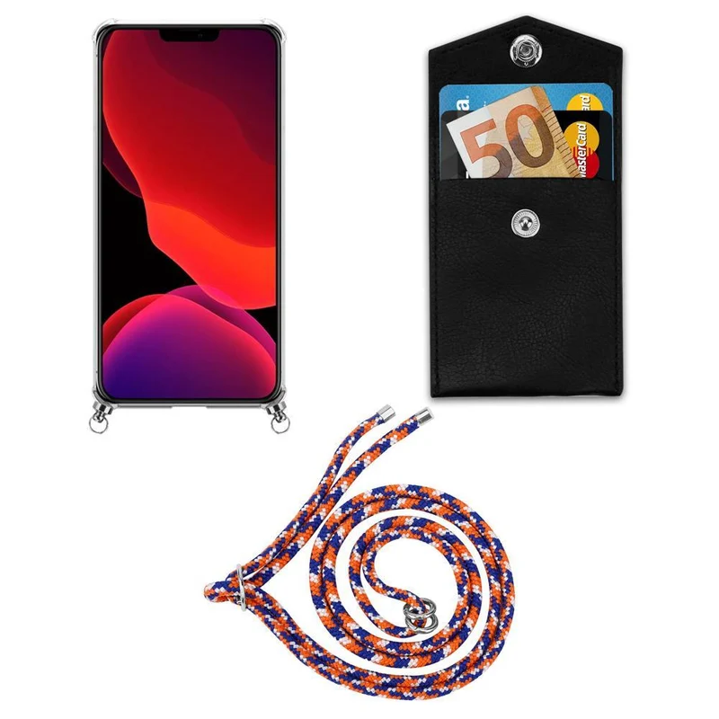 Cadorabo Handy Kette kompatibel mit Apple iPhone 12 / 12 PRO Silikon Schutzhülle mit Silbernen Ringen, Kordel Band und abnehmbarem Etui