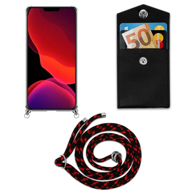 Cadorabo Handy Kette kompatibel mit Apple iPhone 12 / 12 PRO Silikon Schutzhülle mit Silbernen Ringen, Kordel Band und abnehmbarem Etui