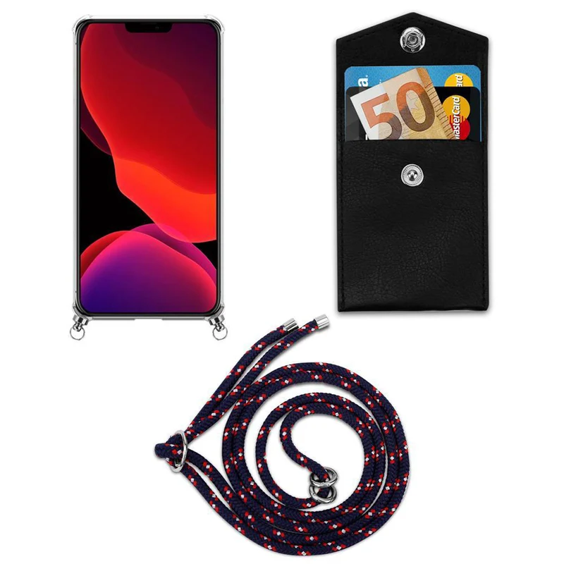 Cadorabo Handy Kette kompatibel mit Apple iPhone 12 / 12 PRO Silikon Schutzhülle mit Silbernen Ringen, Kordel Band und abnehmbarem Etui