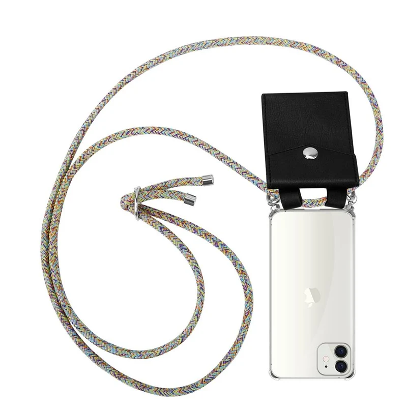 Cadorabo Handy Kette kompatibel mit Apple iPhone 12 MINI Silikon Schutzhülle mit Silbernen Ringen, Kordel Band und abnehmbarem Etui