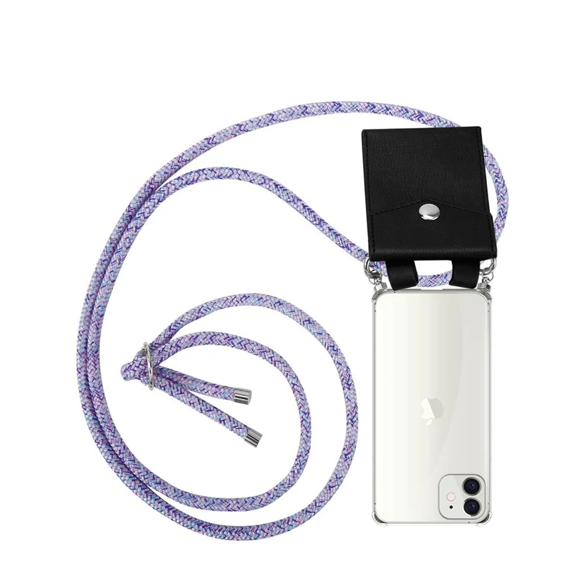 Cadorabo Handy Kette kompatibel mit Apple iPhone 12 MINI Silikon Schutzhülle mit Silbernen Ringen, Kordel Band und abnehmbarem Etui
