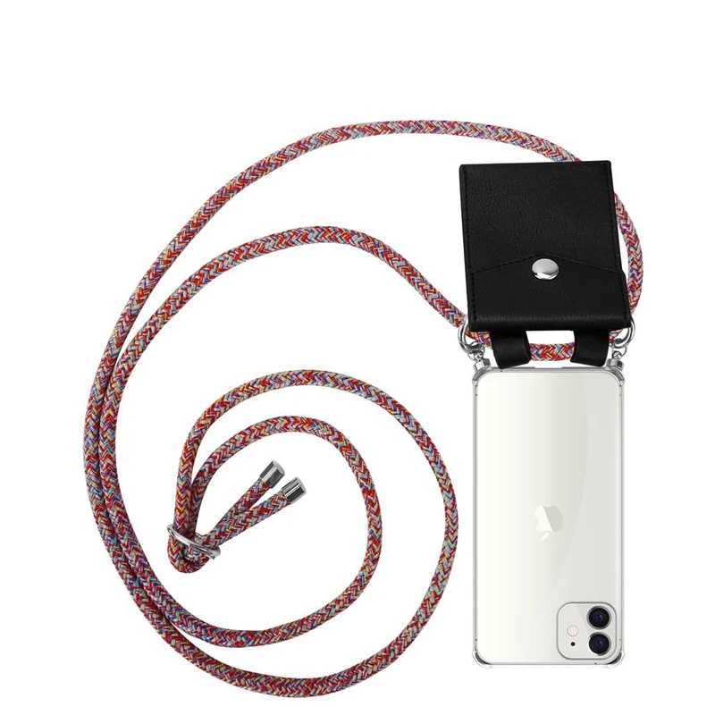 Cadorabo Handy Kette kompatibel mit Apple iPhone 12 MINI Silikon Schutzhülle mit Silbernen Ringen, Kordel Band und abnehmbarem Etui