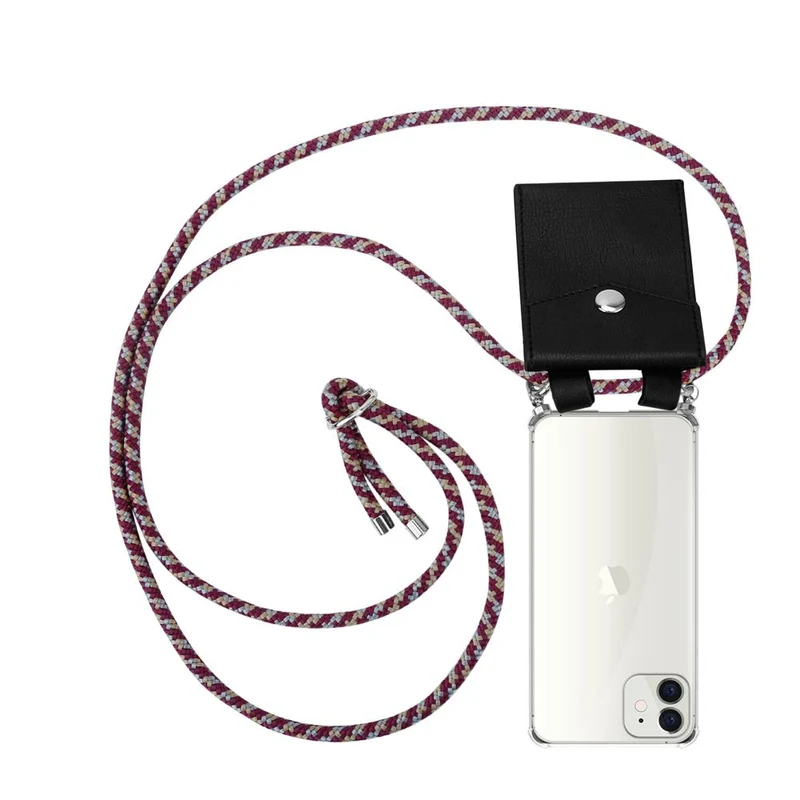 Cadorabo Handy Kette kompatibel mit Apple iPhone 12 MINI Silikon Schutzhülle mit Silbernen Ringen, Kordel Band und abnehmbarem Etui