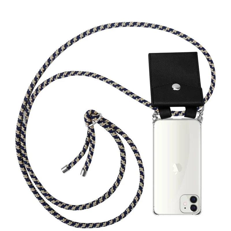 Cadorabo Handy Kette kompatibel mit Apple iPhone 12 MINI Silikon Schutzhülle mit Silbernen Ringen, Kordel Band und abnehmbarem Etui