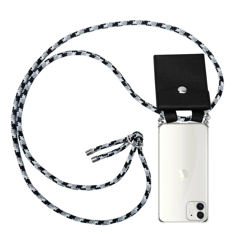 Cadorabo Handy Kette kompatibel mit Apple iPhone 12 MINI Silikon Schutzhülle mit Silbernen Ringen, Kordel Band und abnehmbarem Etui