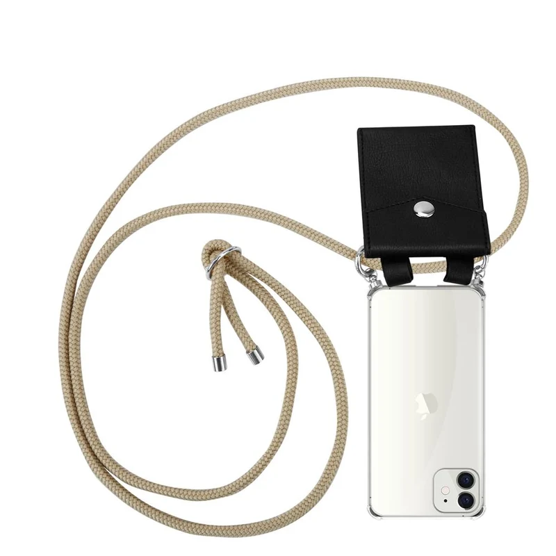 Cadorabo Handy Kette kompatibel mit Apple iPhone 12 MINI Silikon Schutzhülle mit Silbernen Ringen, Kordel Band und abnehmbarem Etui