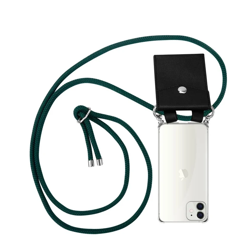 Cadorabo Handy Kette kompatibel mit Apple iPhone 12 MINI Silikon Schutzhülle mit Silbernen Ringen, Kordel Band und abnehmbarem Etui
