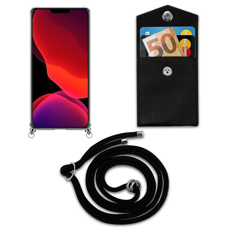 Cadorabo Handy Kette kompatibel mit Apple iPhone 12 MINI Silikon Schutzhülle mit Silbernen Ringen, Kordel Band und abnehmbarem Etui
