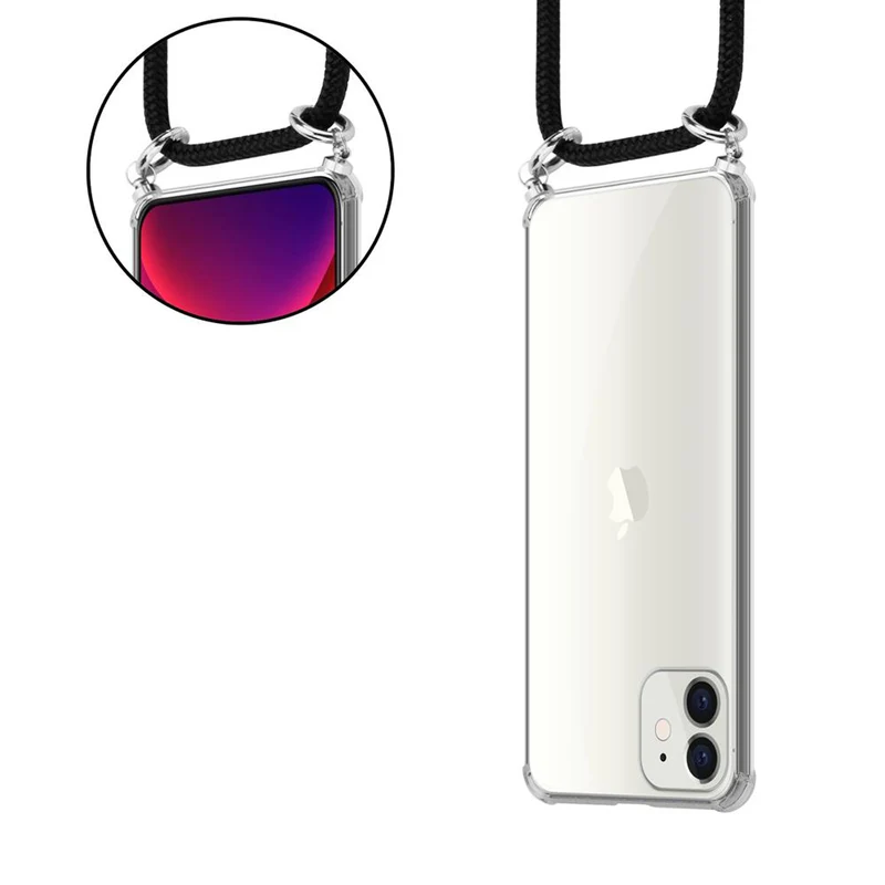Cadorabo Handy Kette kompatibel mit Apple iPhone 12 MINI Silikon Schutzhülle mit Silbernen Ringen, Kordel Band und abnehmbarem Etui