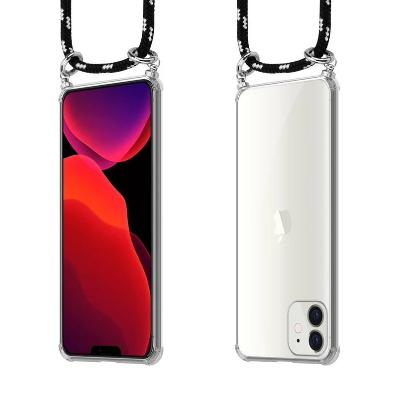 Cadorabo Handy Kette kompatibel mit Apple iPhone 12 MINI Silikon Schutzhülle mit Silbernen Ringen, Kordel Band und abnehmbarem Etui