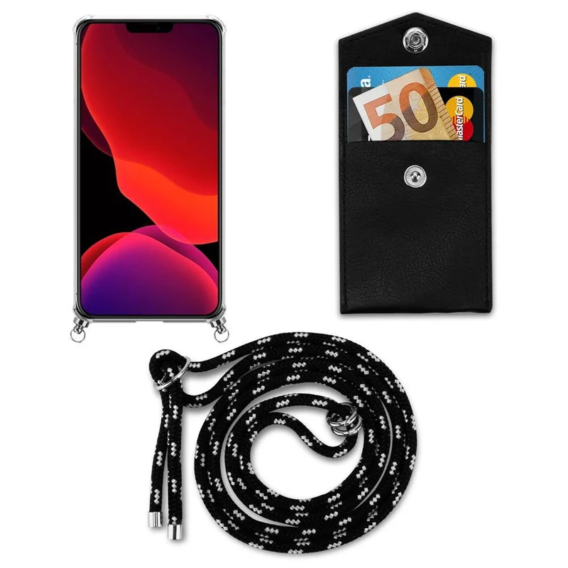 Cadorabo Handy Kette kompatibel mit Apple iPhone 12 MINI Silikon Schutzhülle mit Silbernen Ringen, Kordel Band und abnehmbarem Etui