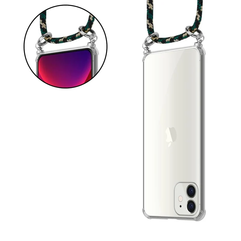 Cadorabo Handy Kette kompatibel mit Apple iPhone 12 MINI Silikon Schutzhülle mit Silbernen Ringen, Kordel Band und abnehmbarem Etui