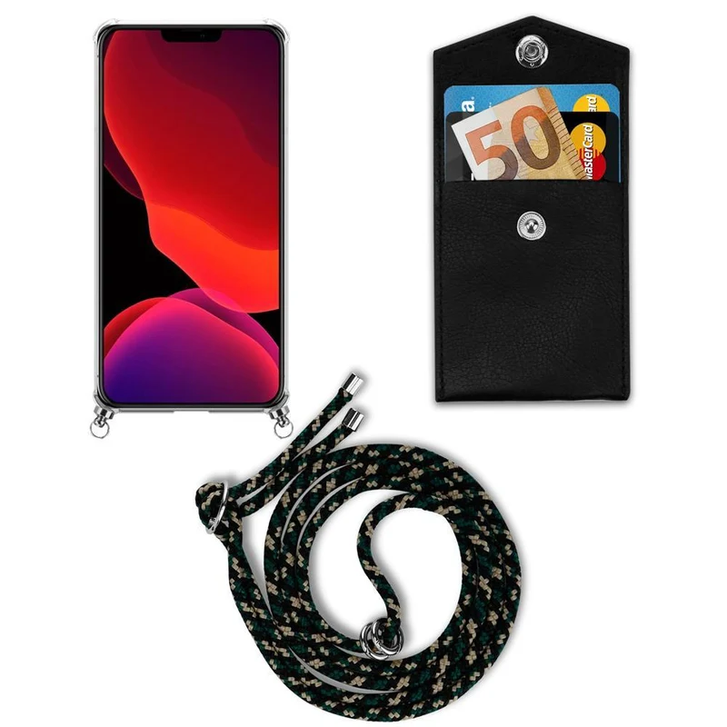 Cadorabo Handy Kette kompatibel mit Apple iPhone 12 MINI Silikon Schutzhülle mit Silbernen Ringen, Kordel Band und abnehmbarem Etui