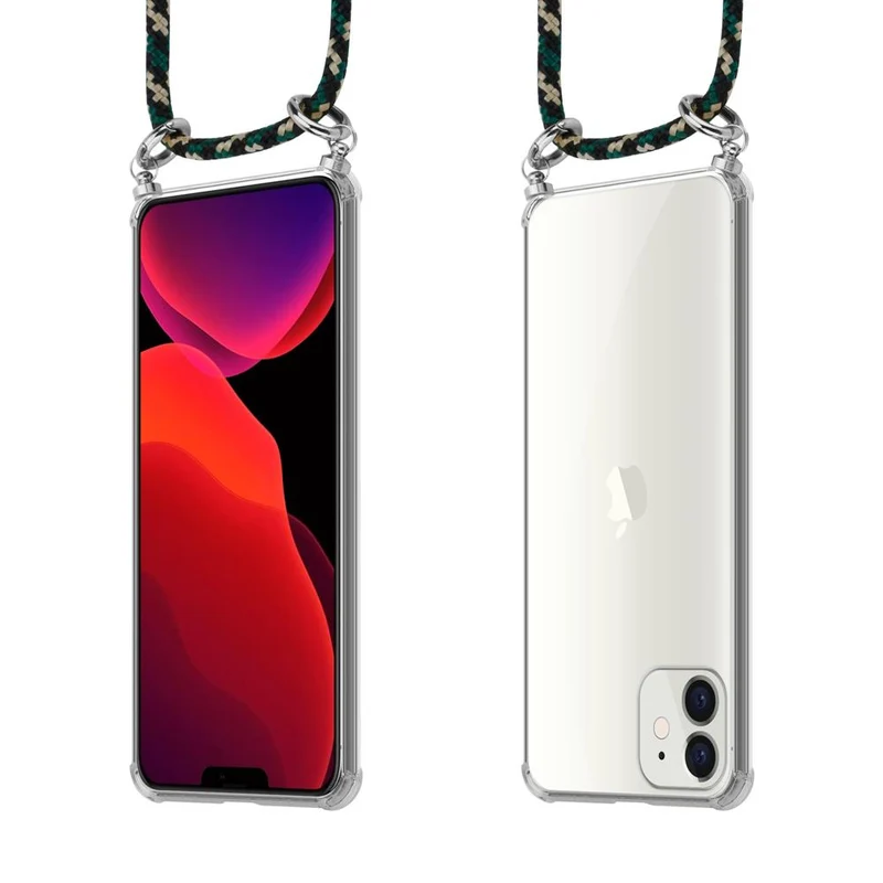 Cadorabo Handy Kette kompatibel mit Apple iPhone 12 MINI Silikon Schutzhülle mit Silbernen Ringen, Kordel Band und abnehmbarem Etui