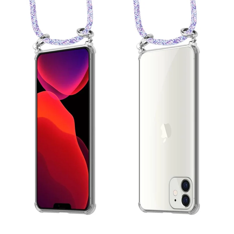 Cadorabo Handy Kette kompatibel mit Apple iPhone 12 MINI Silikon Schutzhülle mit Silbernen Ringen, Kordel Band und abnehmbarem Etui